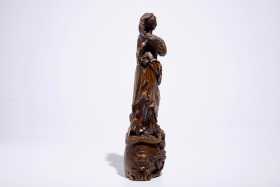 A Flemish carved boxwood figure of Madonna, Antwerp, 16/17th C.