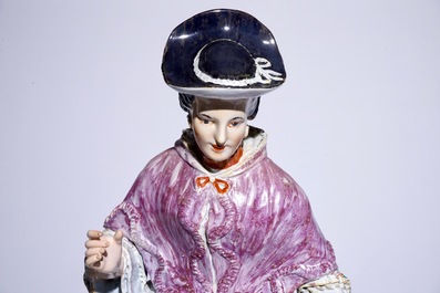 A massive Dutch Delft polychrome petit feu fountain in the shape of a lady, 18th C.