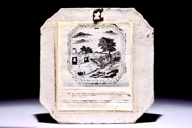 A square Dutch Delft polychrome petit feu plaque with a landscape, 18th C.