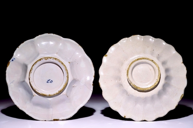 A pair of polychrome Dutch Delft plates with portraits of William and Mary, 17th C.