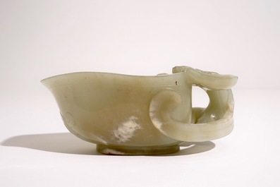 A Chinese pale celadon jade libation cup, 19th C.
