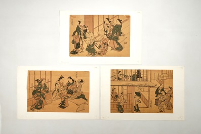 Un ensemble de treize estampes japonaises
