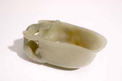 A Chinese pale celadon jade libation cup, 19th C.