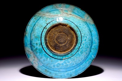 An Islamic turquoise and black Kubachi dish, Iran, 17th C.