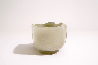 A Chinese pale celadon jade libation cup, 19th C.