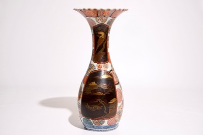 A Japanese Imari vase with lacquer reserves, Meiji, 19th C.