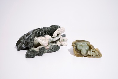 Five Chinese carved jadeite groups, 20th C.