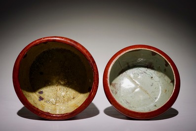 A Chinese monochrome sang-de-boeuf-glazed brush pot and a bowl, 19th C.