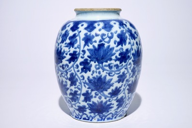 A Dutch Delft blue and white vase with lotus scrolls in Ming style, ca. 1700