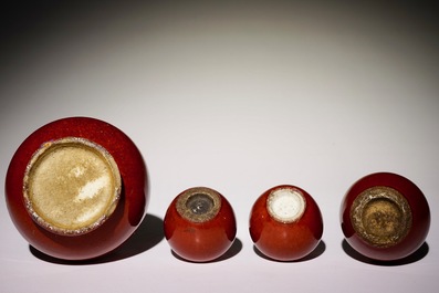 Four various Chinese monochrome sang-de-boeuf-glazed vases, 19/20th C.