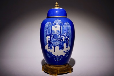 A fine Chinese bronze-mounted powder blue covered jar, 19th C.