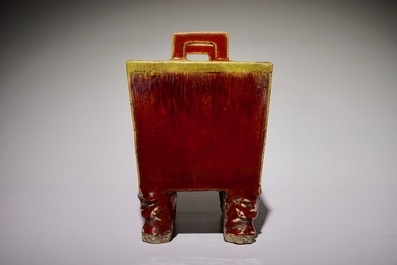 A Chinese monochrome flambe-glazed fang ding, 19th C.
