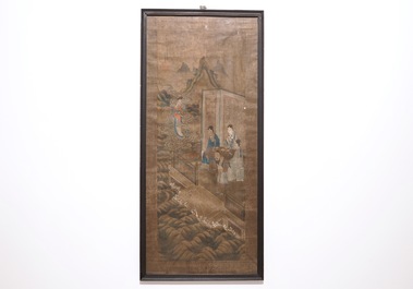 Een Chinese schildering op textiel, 19e eeuw