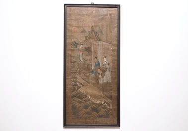 A Chinese painting on textile, 19th C.