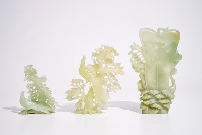 Five Chinese carved jadeite groups, 20th C.