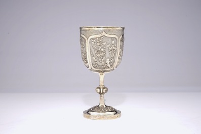 A Chinese silver trophy cup with inscription, dated 1902