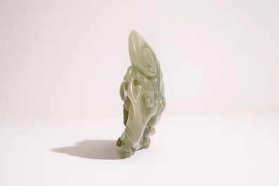 A Chinese pale celadon jade group of boys on a lingzhi, 19th C.