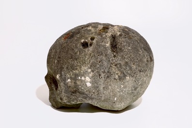A carved limestone model of a skull or Memento Mori, 16th C.