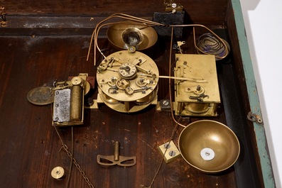 A musical picture clock with a harbour scene signed Bossuet, oil on canvas, the work inside by Bordier, Geneva, 19th C.