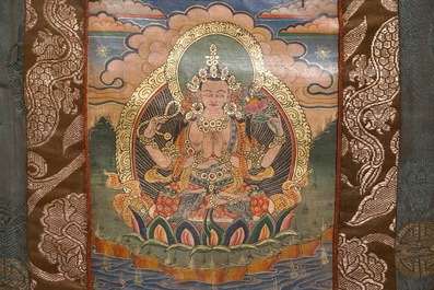 Een lot van drie thangkas, Tibet of Nepal, 19/20e eeuw