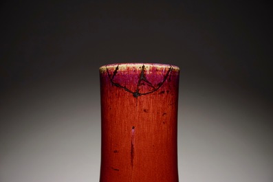 A Chinese monochrome sang-de-boeuf-glazed tianqiu ping bottle vase, 19th C.
