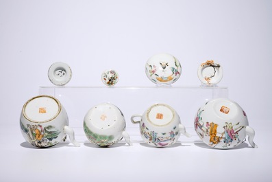 Four Chinese famille rose teapots and covers, 19/20th C.