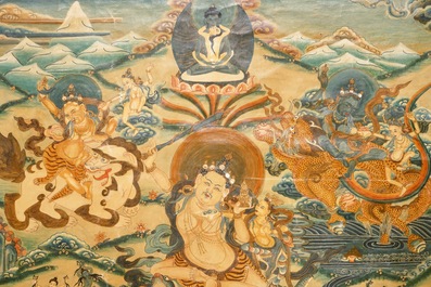 Three various thangka, Tibet or Nepal, 19/20th C.