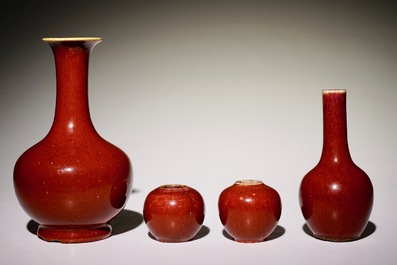 Four various Chinese monochrome sang-de-boeuf-glazed vases, 19/20th C.