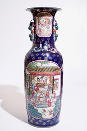 A massive Chinese famille rose on powder blue ground vase, 20th C.