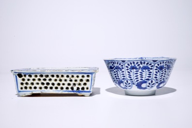 EIght Chinese blue and white plates, a bowl and a jardiniere, 18/19th C.
