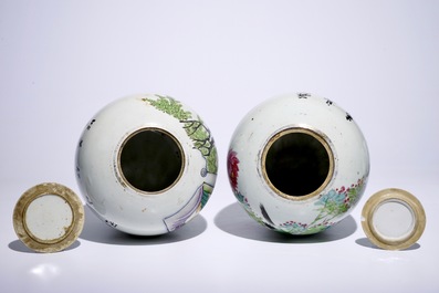 Twee Chinese famille rose vazen en twee gemberpotten, 19/20e eeuw