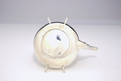 A Chinese silver tea kettle on stand and burner, mark of Wang Hing, ca. 1900