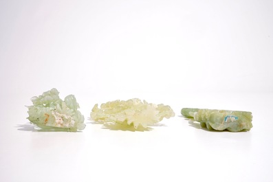 Five Chinese carved jadeite groups, 20th C.