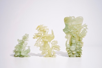 Five Chinese carved jadeite groups, 20th C.