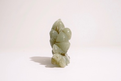 A Chinese pale celadon jade group of boys on a lingzhi, 19th C.