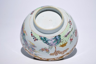 Trois coupes en porcelaine de Chine famille rose &agrave; d&eacute;cor &quot;Feuille de Tabac&quot; et un bol famille rose, Yongzheng/Qianlong