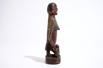 Five baskets, a polychrome wood figure, a pipe and a crucifix necklace, D.R. Congo, 1st half 20th C.