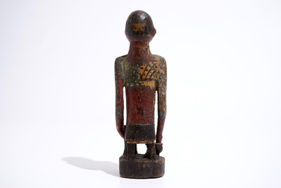 Five baskets, a polychrome wood figure, a pipe and a crucifix necklace, D.R. Congo, 1st half 20th C.