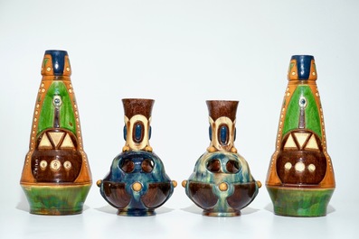 A collection of Flemish pottery Art Nouveau and Art Deco vases, 20th C.