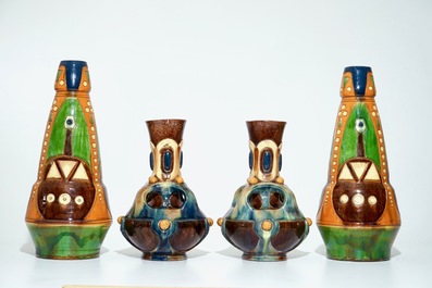 A collection of Flemish pottery Art Nouveau and Art Deco vases, 20th C.