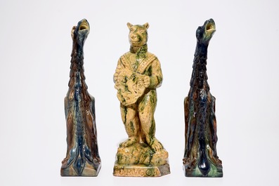 A collection of Flemish pottery figures, incl. cats, gargoyles and a Bruges bear, 20th C.