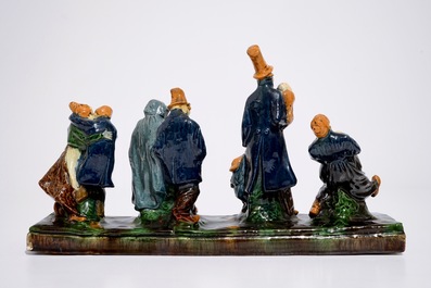 A Flemish pottery group titled: &quot;The small wedding&quot;, prob. Caesens workshop, 20th C.