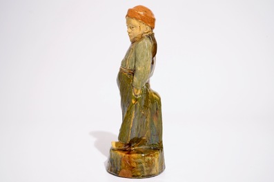 A Flemish pottery figure, &quot;The little farmer&quot;, prob. Laigneil workshop, 20th C.