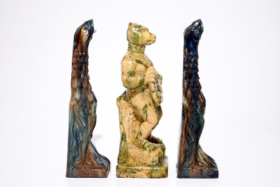 A collection of Flemish pottery figures, incl. cats, gargoyles and a Bruges bear, 20th C.