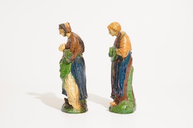 Two Flemish pottery figures from the series of &quot;The 4 seasons&quot;, prob. Laigneil workshop, 20th C.