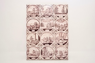 A set of 44 manganese Dutch Delft biblical tiles, prob. Utrecht, 18/19th C.