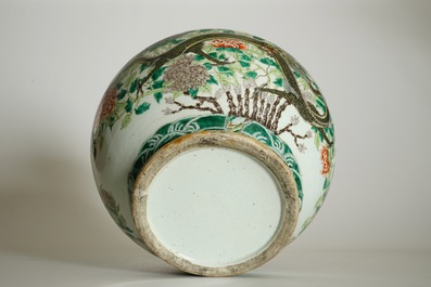 A large Chinese famille verte hu-shaped &quot;Dragon&quot; vase, 19th C.