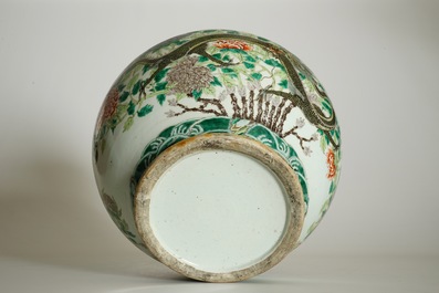 A large Chinese famille verte hu-shaped &quot;Dragon&quot; vase, 19th C.