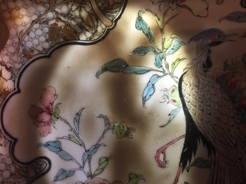 A fine Chinese famille rose and grisaille eggshell plate with a pheasant, Yongzheng