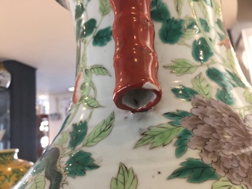 A large Chinese famille verte hu-shaped &quot;Dragon&quot; vase, 19th C.